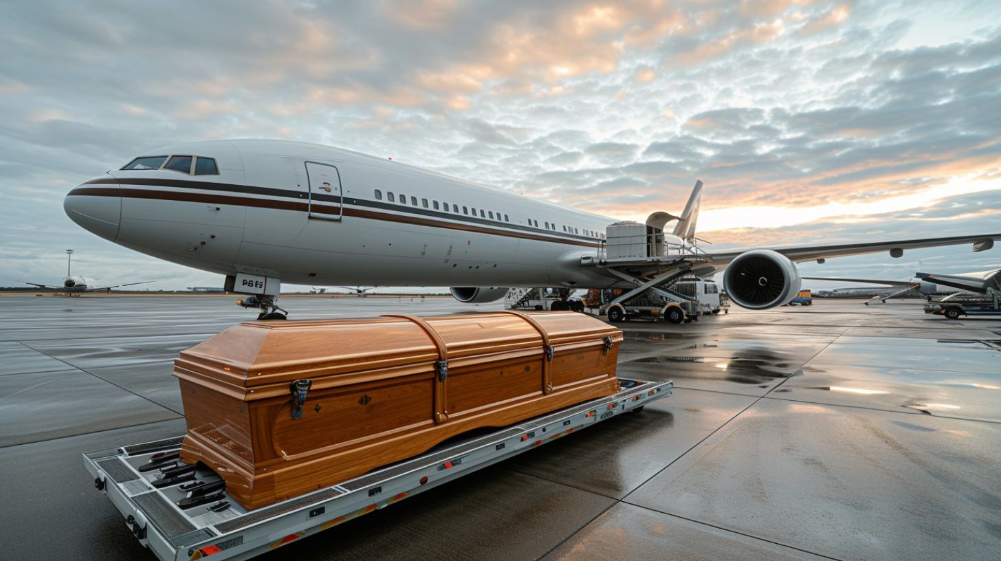 a casket being prepared for air transport